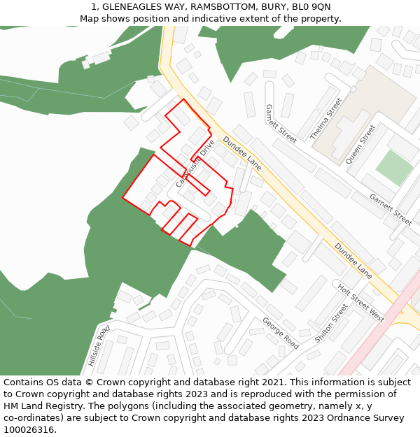 1, GLENEAGLES WAY, RAMSBOTTOM, BURY, BL0 9QN: Location map and indicative extent of plot