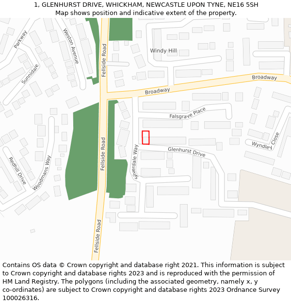 1, GLENHURST DRIVE, WHICKHAM, NEWCASTLE UPON TYNE, NE16 5SH: Location map and indicative extent of plot