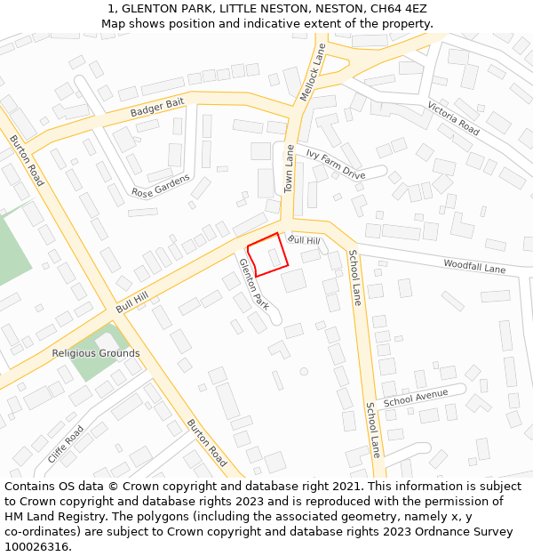 1, GLENTON PARK, LITTLE NESTON, NESTON, CH64 4EZ: Location map and indicative extent of plot