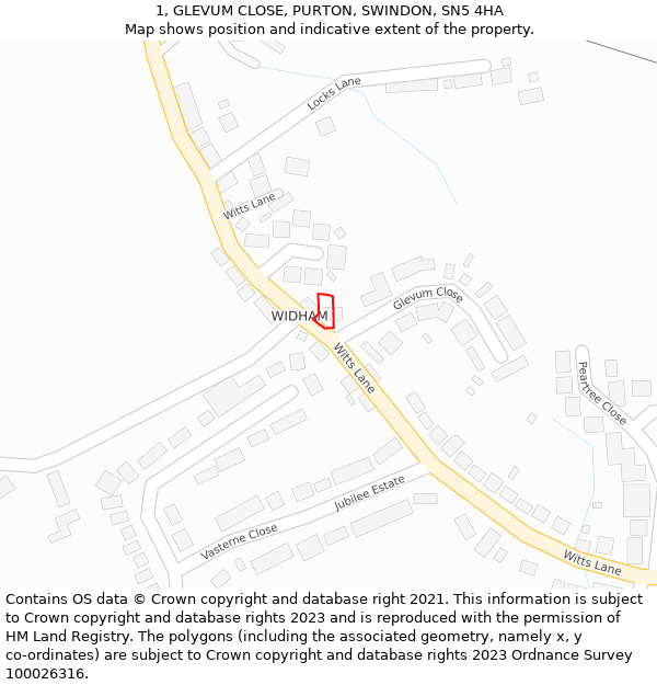 1, GLEVUM CLOSE, PURTON, SWINDON, SN5 4HA: Location map and indicative extent of plot