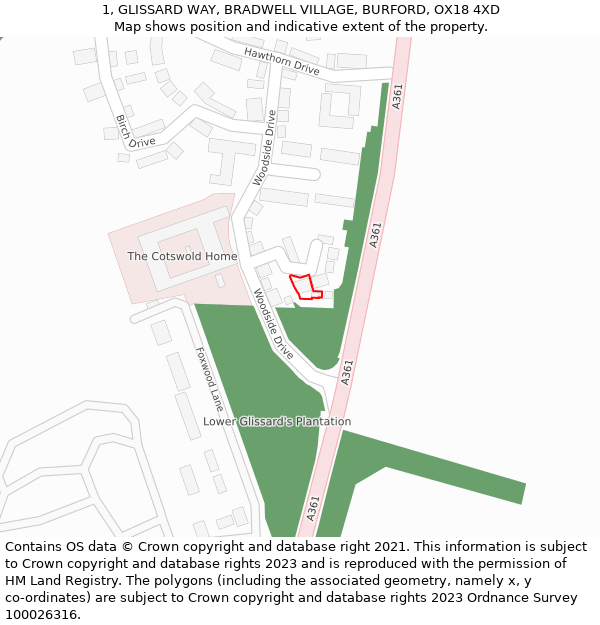 1, GLISSARD WAY, BRADWELL VILLAGE, BURFORD, OX18 4XD: Location map and indicative extent of plot