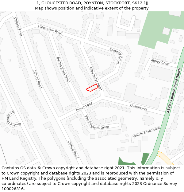1, GLOUCESTER ROAD, POYNTON, STOCKPORT, SK12 1JJ: Location map and indicative extent of plot