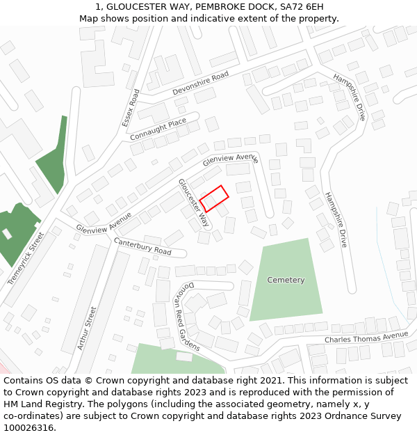 1, GLOUCESTER WAY, PEMBROKE DOCK, SA72 6EH: Location map and indicative extent of plot