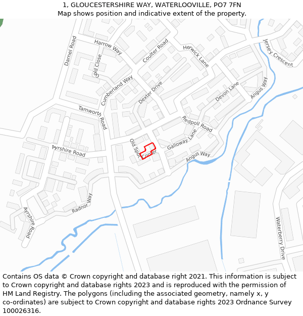 1, GLOUCESTERSHIRE WAY, WATERLOOVILLE, PO7 7FN: Location map and indicative extent of plot