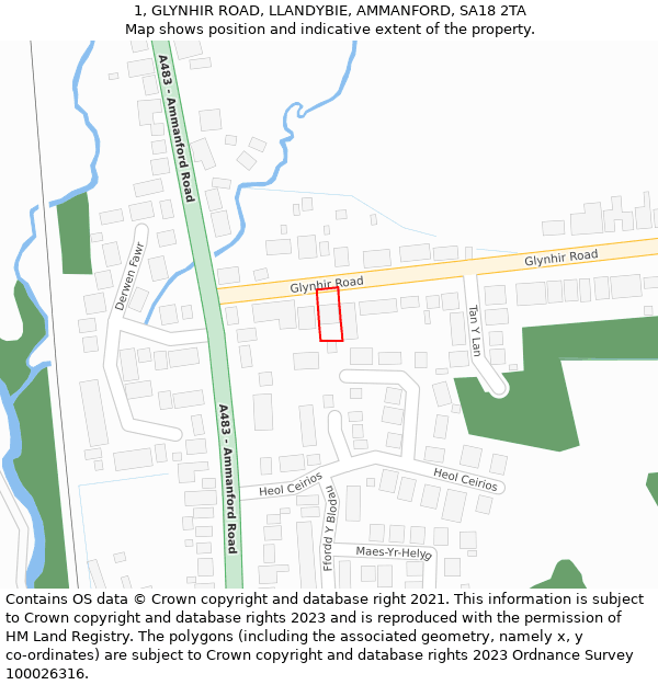 1, GLYNHIR ROAD, LLANDYBIE, AMMANFORD, SA18 2TA: Location map and indicative extent of plot