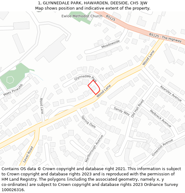 1, GLYNNEDALE PARK, HAWARDEN, DEESIDE, CH5 3JW: Location map and indicative extent of plot