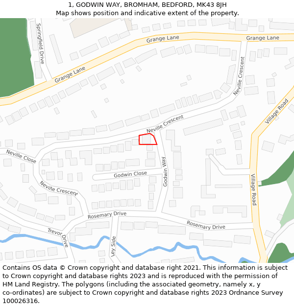 1, GODWIN WAY, BROMHAM, BEDFORD, MK43 8JH: Location map and indicative extent of plot