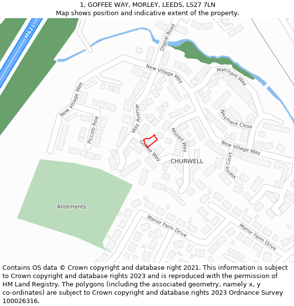 1, GOFFEE WAY, MORLEY, LEEDS, LS27 7LN: Location map and indicative extent of plot