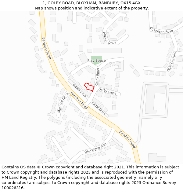 1, GOLBY ROAD, BLOXHAM, BANBURY, OX15 4GX: Location map and indicative extent of plot