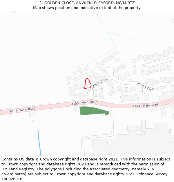 1, GOLDEN CLOSE, ANWICK, SLEAFORD, NG34 9TZ: Location map and indicative extent of plot