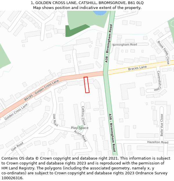 1, GOLDEN CROSS LANE, CATSHILL, BROMSGROVE, B61 0LQ: Location map and indicative extent of plot