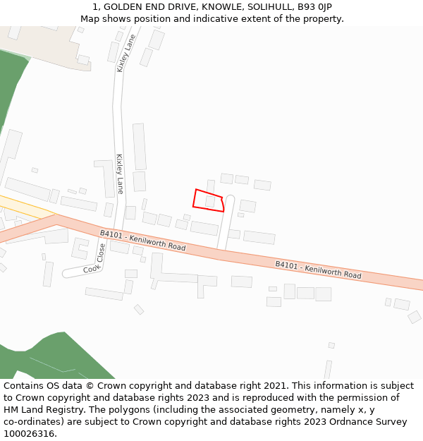 1, GOLDEN END DRIVE, KNOWLE, SOLIHULL, B93 0JP: Location map and indicative extent of plot