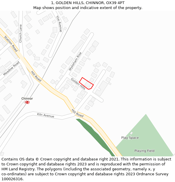 1, GOLDEN HILLS, CHINNOR, OX39 4PT: Location map and indicative extent of plot