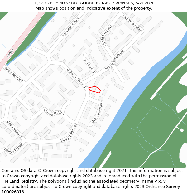 1, GOLWG Y MYNYDD, GODRERGRAIG, SWANSEA, SA9 2DN: Location map and indicative extent of plot