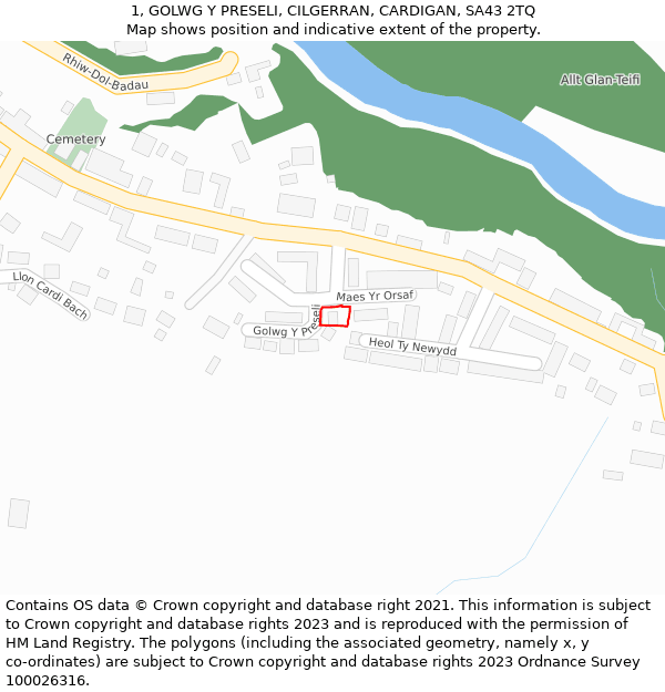 1, GOLWG Y PRESELI, CILGERRAN, CARDIGAN, SA43 2TQ: Location map and indicative extent of plot