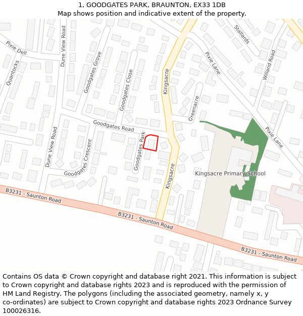 1, GOODGATES PARK, BRAUNTON, EX33 1DB: Location map and indicative extent of plot