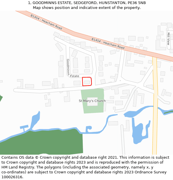 1, GOODMINNS ESTATE, SEDGEFORD, HUNSTANTON, PE36 5NB: Location map and indicative extent of plot