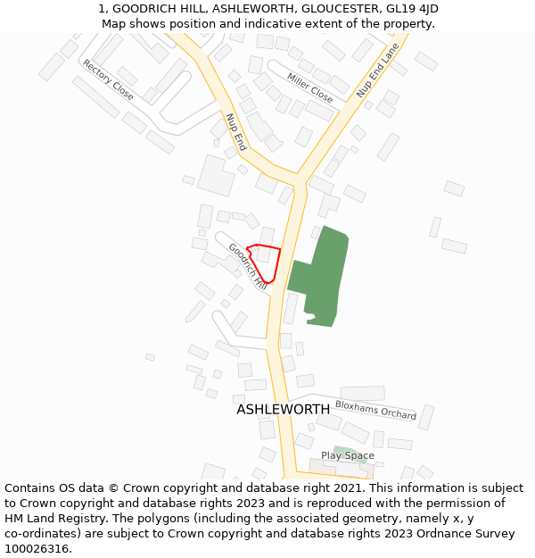 1, GOODRICH HILL, ASHLEWORTH, GLOUCESTER, GL19 4JD: Location map and indicative extent of plot