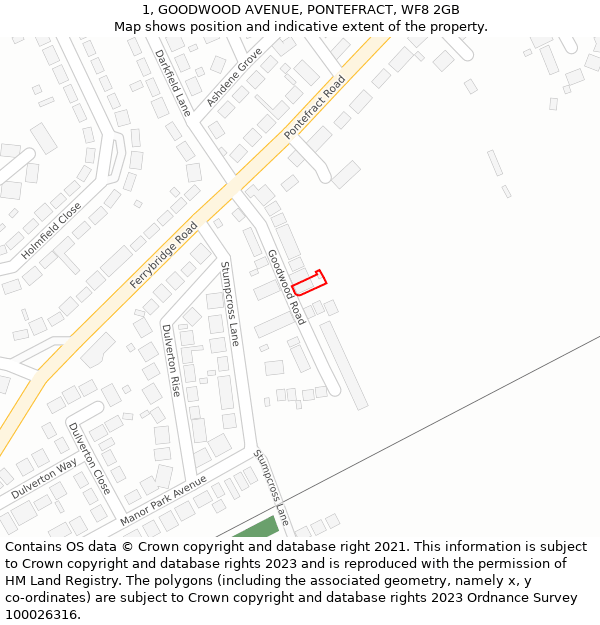 1, GOODWOOD AVENUE, PONTEFRACT, WF8 2GB: Location map and indicative extent of plot