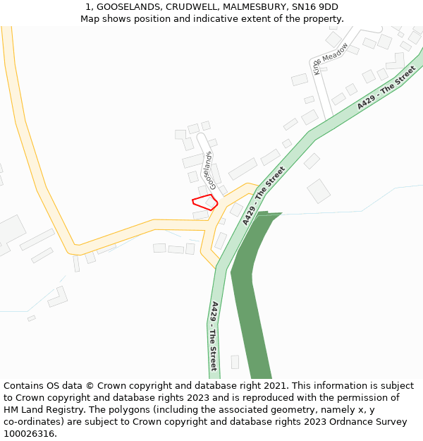 1, GOOSELANDS, CRUDWELL, MALMESBURY, SN16 9DD: Location map and indicative extent of plot