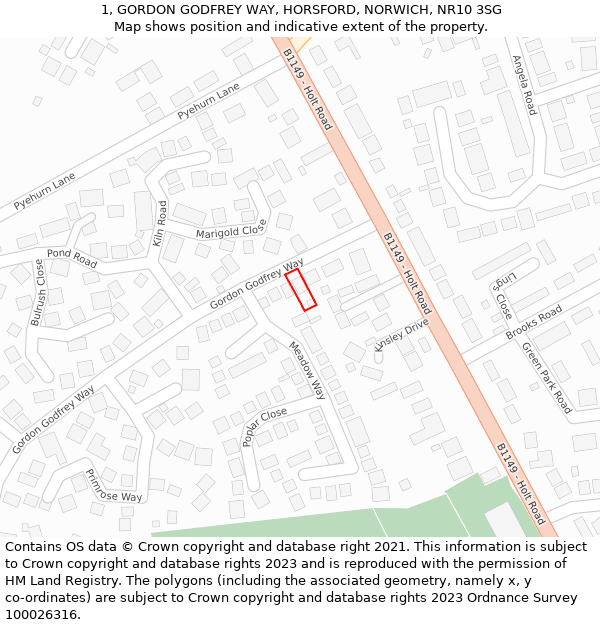 1, GORDON GODFREY WAY, HORSFORD, NORWICH, NR10 3SG: Location map and indicative extent of plot