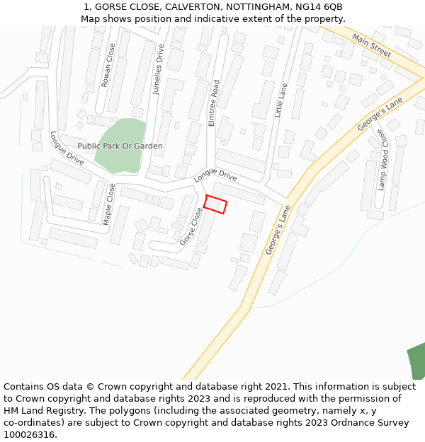 1, GORSE CLOSE, CALVERTON, NOTTINGHAM, NG14 6QB: Location map and indicative extent of plot