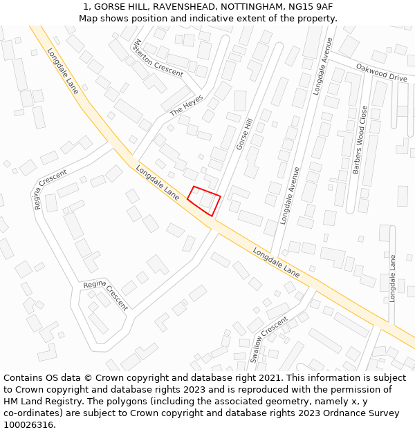 1, GORSE HILL, RAVENSHEAD, NOTTINGHAM, NG15 9AF: Location map and indicative extent of plot