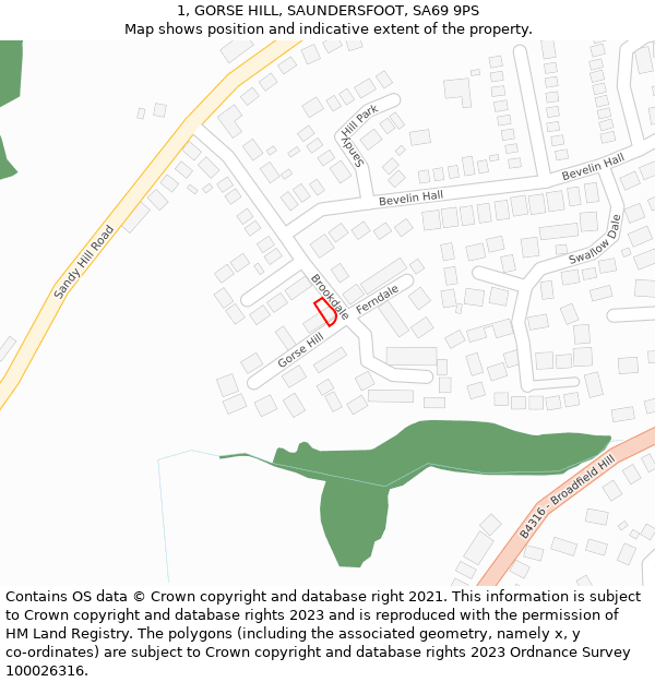 1, GORSE HILL, SAUNDERSFOOT, SA69 9PS: Location map and indicative extent of plot