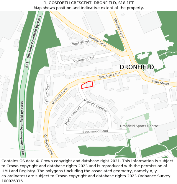 1, GOSFORTH CRESCENT, DRONFIELD, S18 1PT: Location map and indicative extent of plot