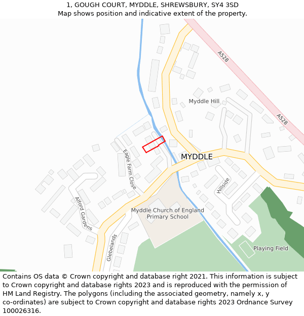 1, GOUGH COURT, MYDDLE, SHREWSBURY, SY4 3SD: Location map and indicative extent of plot