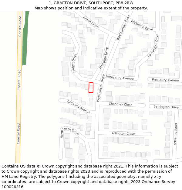 1, GRAFTON DRIVE, SOUTHPORT, PR8 2RW: Location map and indicative extent of plot