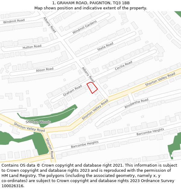 1, GRAHAM ROAD, PAIGNTON, TQ3 1BB: Location map and indicative extent of plot