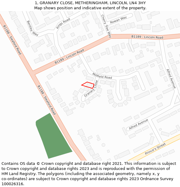 1, GRANARY CLOSE, METHERINGHAM, LINCOLN, LN4 3HY: Location map and indicative extent of plot