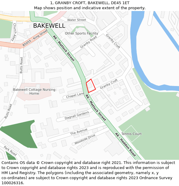 1, GRANBY CROFT, BAKEWELL, DE45 1ET: Location map and indicative extent of plot