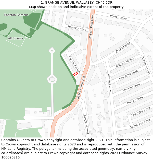 1, GRANGE AVENUE, WALLASEY, CH45 5DR: Location map and indicative extent of plot