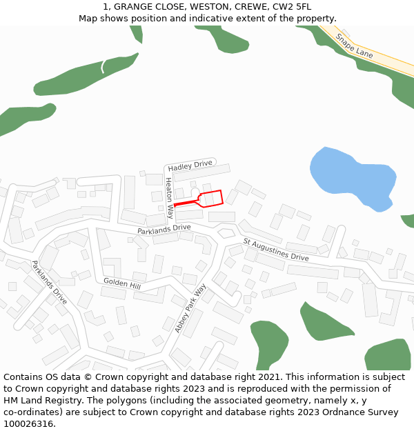 1, GRANGE CLOSE, WESTON, CREWE, CW2 5FL: Location map and indicative extent of plot