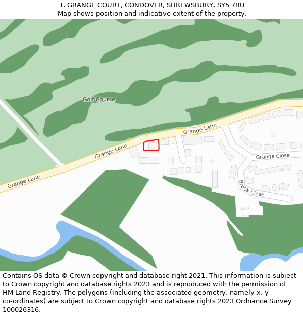 1, GRANGE COURT, CONDOVER, SHREWSBURY, SY5 7BU: Location map and indicative extent of plot