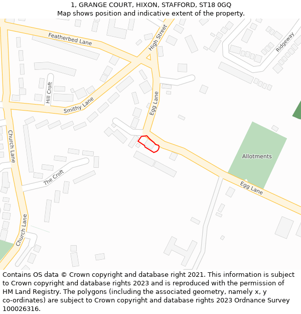 1, GRANGE COURT, HIXON, STAFFORD, ST18 0GQ: Location map and indicative extent of plot