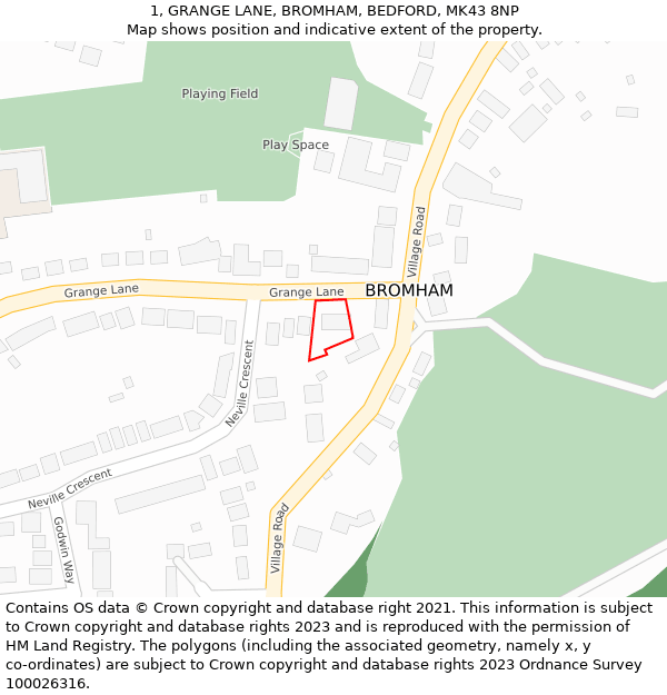 1, GRANGE LANE, BROMHAM, BEDFORD, MK43 8NP: Location map and indicative extent of plot