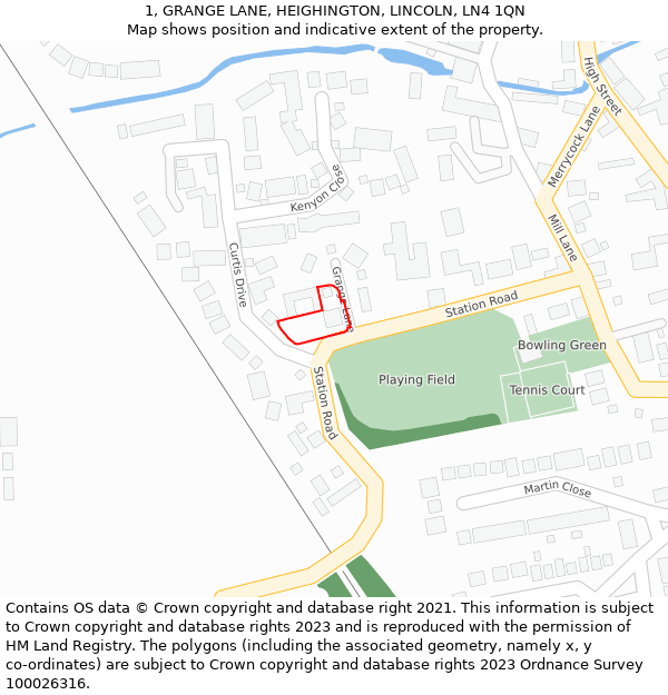 1, GRANGE LANE, HEIGHINGTON, LINCOLN, LN4 1QN: Location map and indicative extent of plot