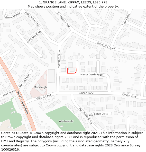 1, GRANGE LANE, KIPPAX, LEEDS, LS25 7PE: Location map and indicative extent of plot