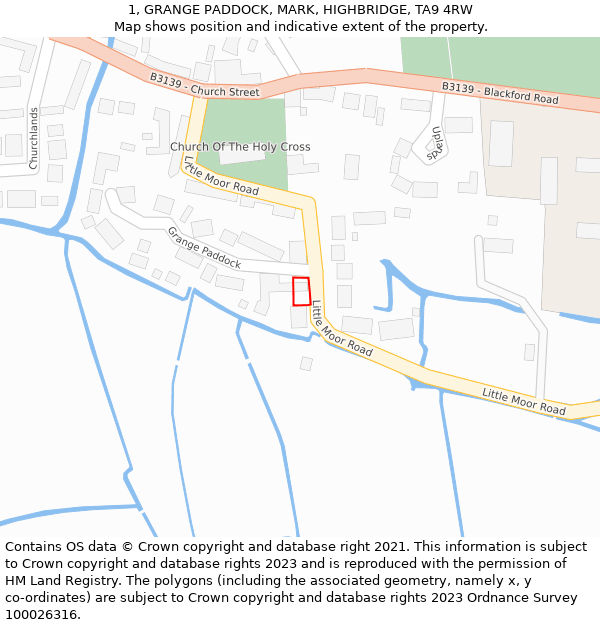 1, GRANGE PADDOCK, MARK, HIGHBRIDGE, TA9 4RW: Location map and indicative extent of plot