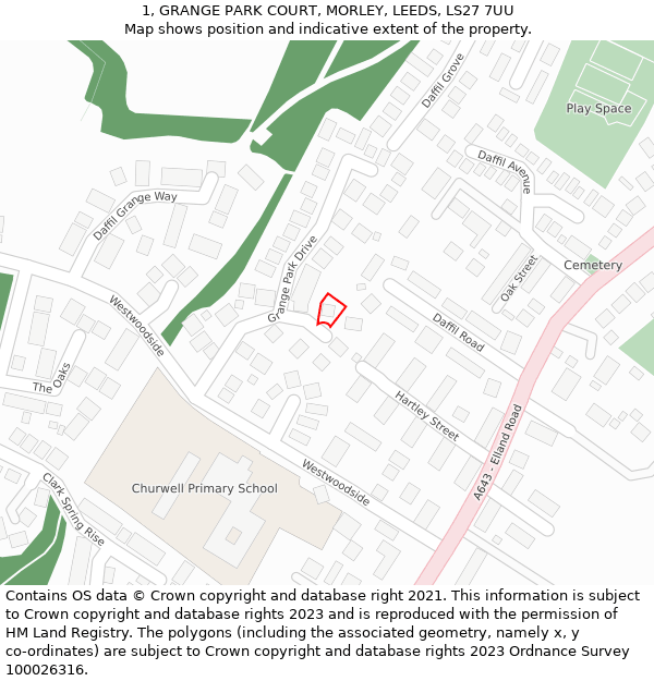 1, GRANGE PARK COURT, MORLEY, LEEDS, LS27 7UU: Location map and indicative extent of plot