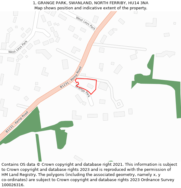 1, GRANGE PARK, SWANLAND, NORTH FERRIBY, HU14 3NA: Location map and indicative extent of plot