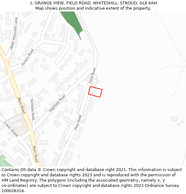 1, GRANGE VIEW, FIELD ROAD, WHITESHILL, STROUD, GL6 6AH: Location map and indicative extent of plot