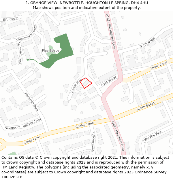 1, GRANGE VIEW, NEWBOTTLE, HOUGHTON LE SPRING, DH4 4HU: Location map and indicative extent of plot