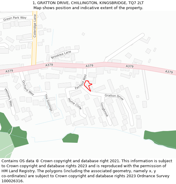 1, GRATTON DRIVE, CHILLINGTON, KINGSBRIDGE, TQ7 2LT: Location map and indicative extent of plot