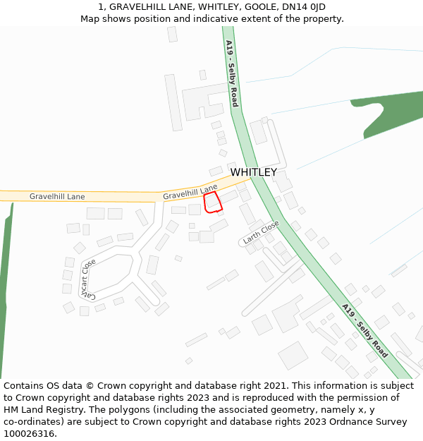 1, GRAVELHILL LANE, WHITLEY, GOOLE, DN14 0JD: Location map and indicative extent of plot