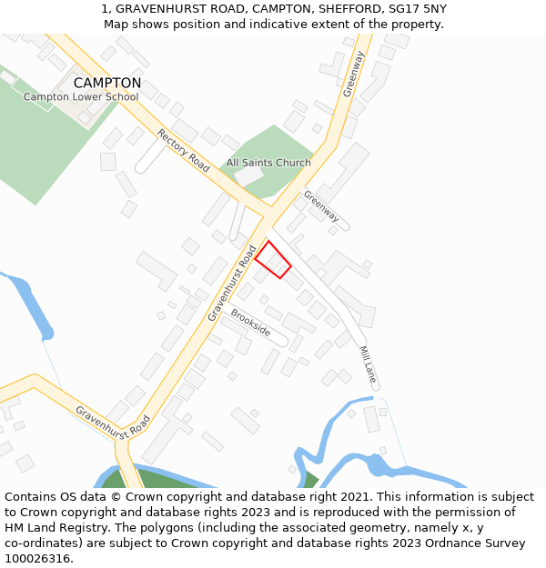 1, GRAVENHURST ROAD, CAMPTON, SHEFFORD, SG17 5NY: Location map and indicative extent of plot