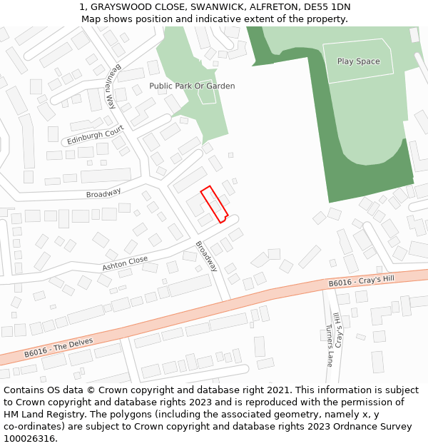 1, GRAYSWOOD CLOSE, SWANWICK, ALFRETON, DE55 1DN: Location map and indicative extent of plot